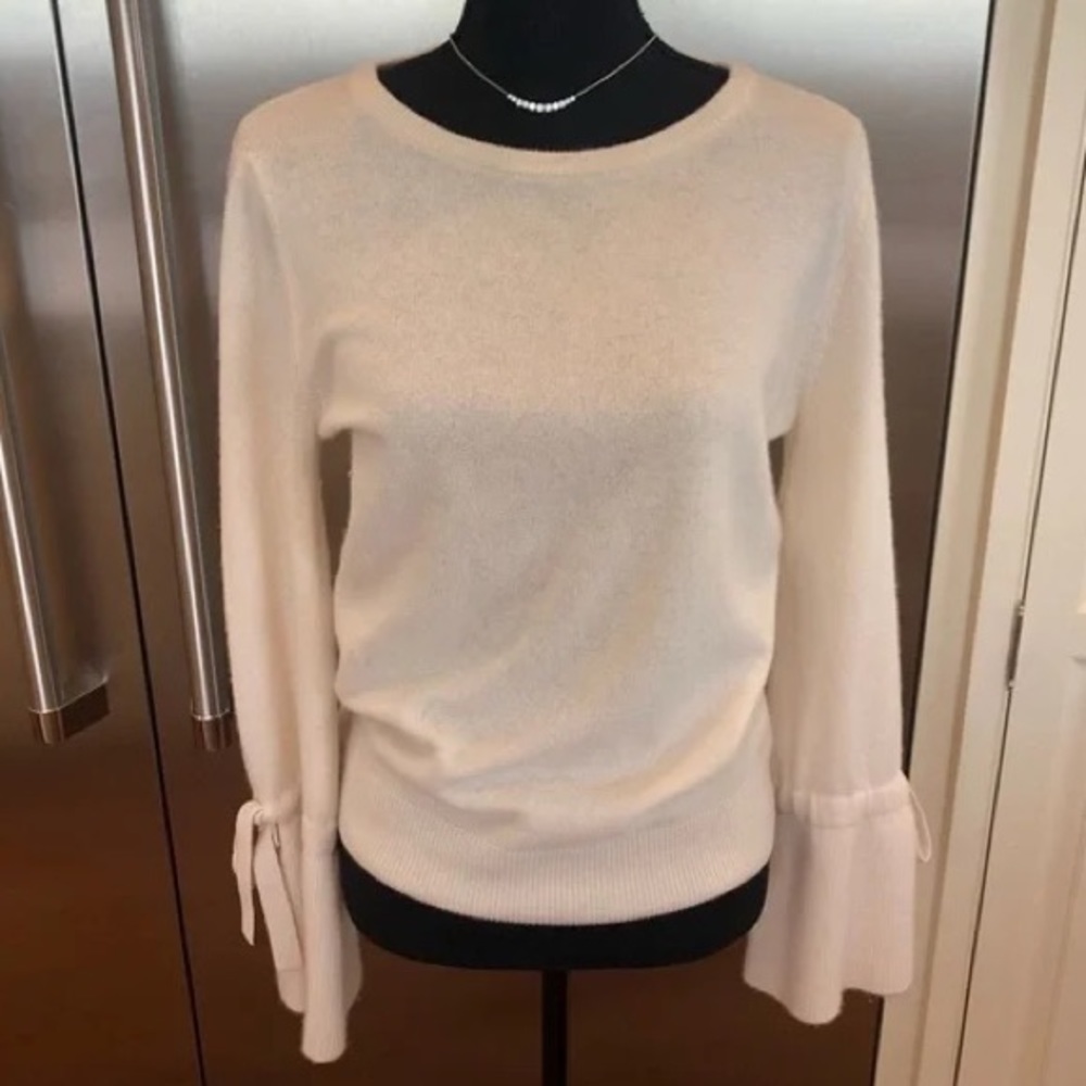 Women’s Cream Scoop Neck Sweater with Tie Cuffs